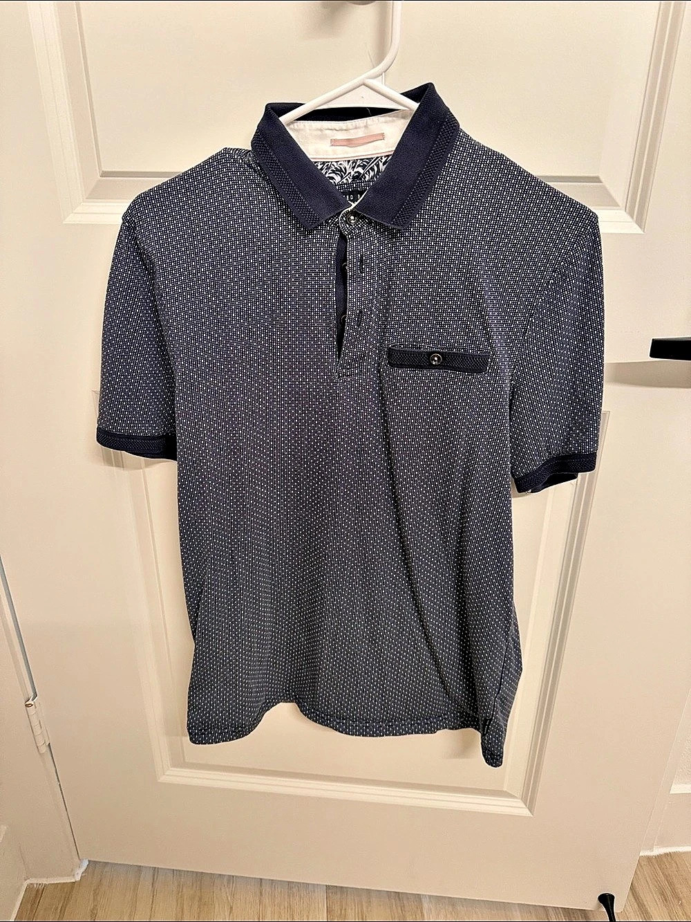 Ted Baker Men's Geometric Polo Blue & White Size 3